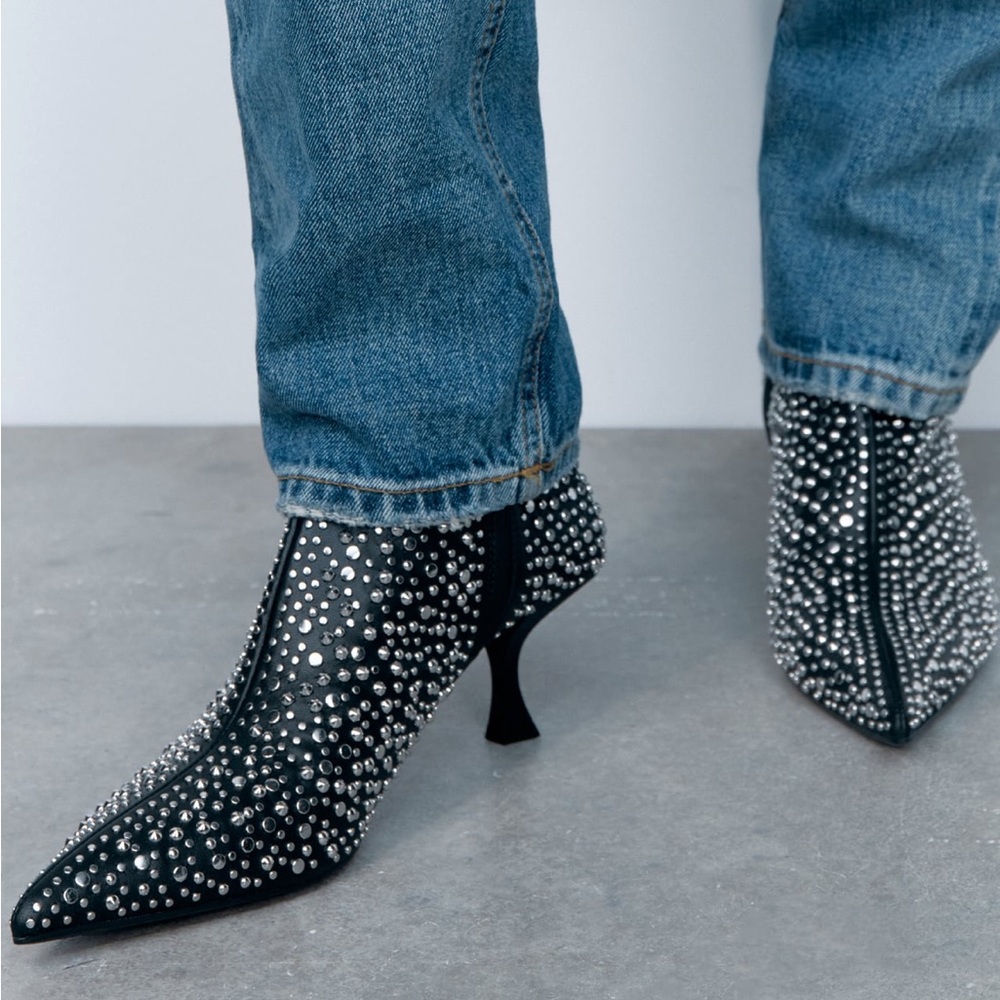 Zara Black Studded Ankle Booties